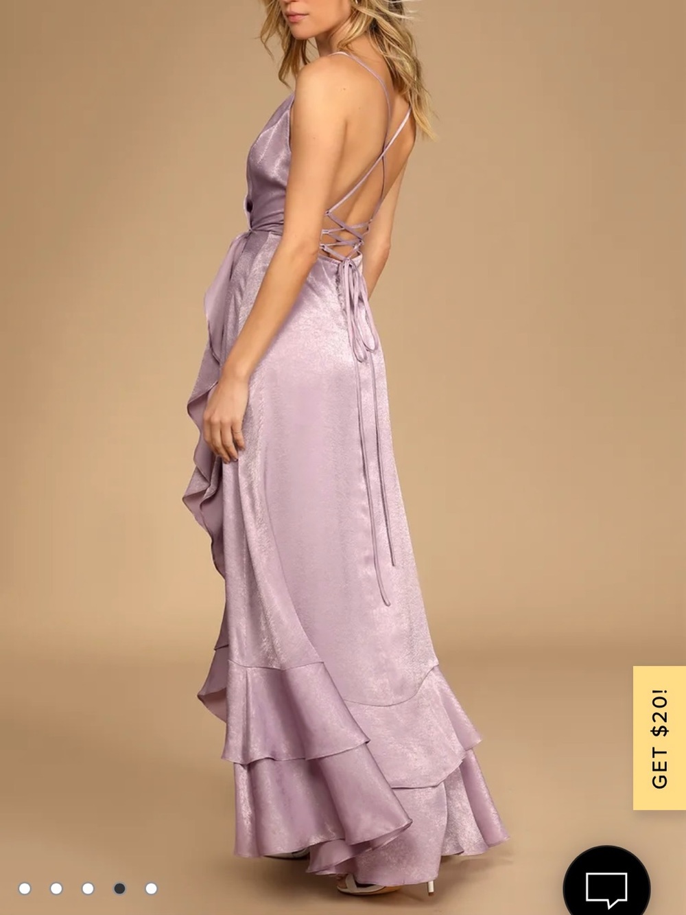 Lulu's Lavender Satin High-Low Ruffle Maxi Dress - Picture 2 of 5